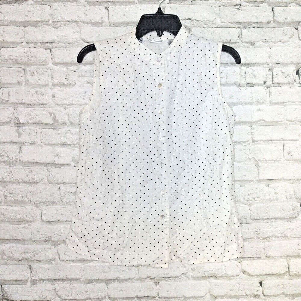 Richard Malcolm Womens Button Up Shirt Large White Polka Dot Irish Linen Top